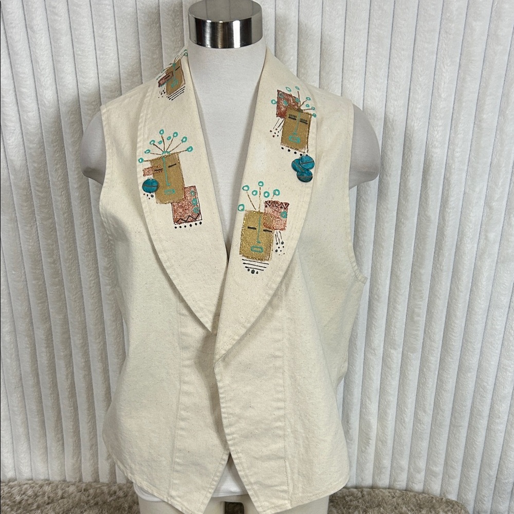 Vintage Apache canvas hand painted southwestern native design, vest XL